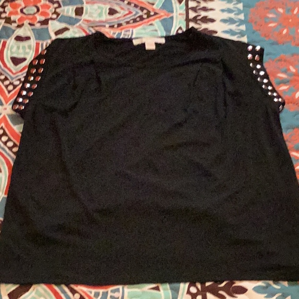 Michael Kors Black Boxy Embellished Short Sleeve Tee